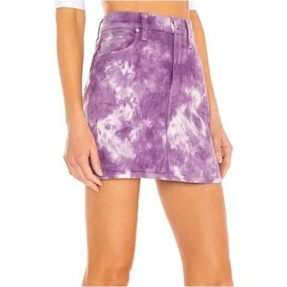NWT Hudson The Viper‎ Mini Denim Skirt in Soft Lilac Fatigue Tie Dye Purple 28 - Picture 1 of 5